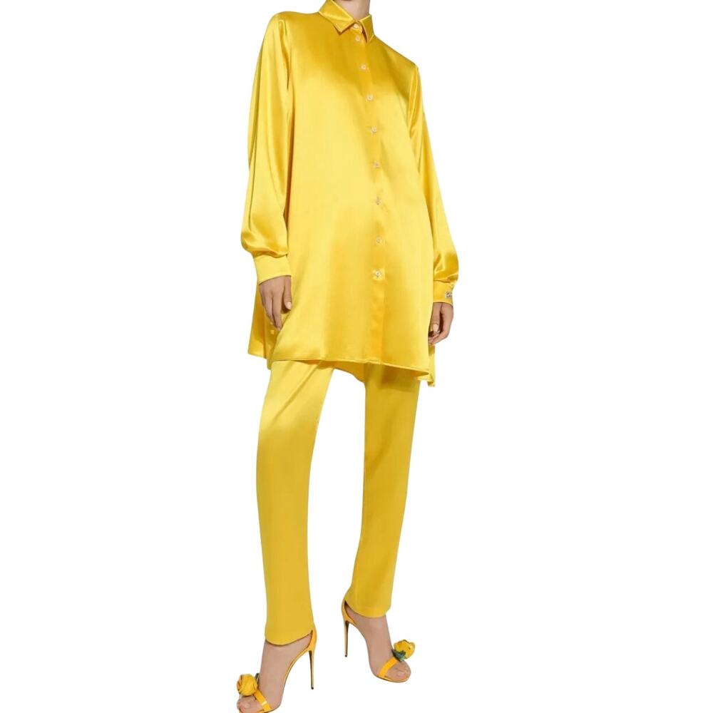 Dolce & Gabbana Yellow Silk Satin Ladies Summer Pantsuit IT 36 90s style 2-piece